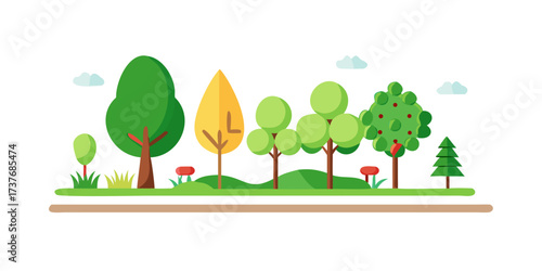 Collection of trees and other elements of a park.