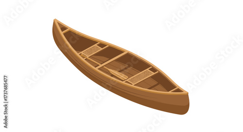Isometric wooden canoe on white background for boating and outdoor adventure themes