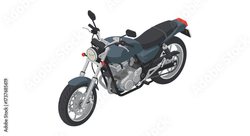 Sleek isometric motorcycle with classic design on white background