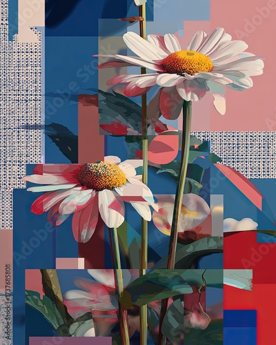 Abstract Collage Of Pink And White Daisies