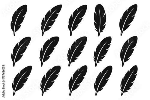 Pattern of black feather silhouettes on white background