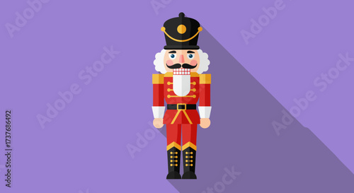 Traditional Wooden Nutcracker Soldier Toy with Flat Design Style.