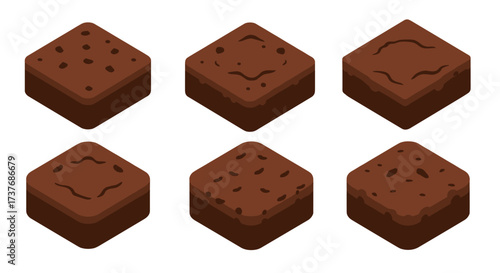Assorted isometric brownie squares with different toppings