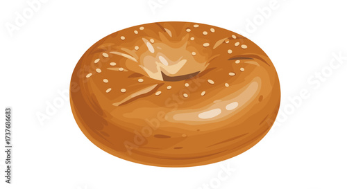 Realistic bagel with sesame seeds on white background