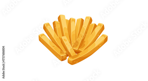 Golden crispy french fries in realistic style on white background