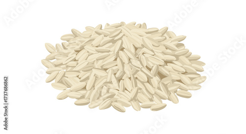 Realistic pile of rice grains on white background