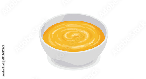 Creamy cheese sauce in a white bowl on a clean white background