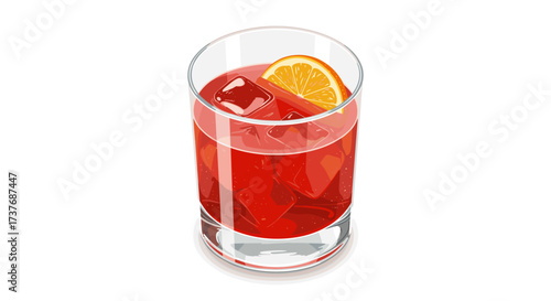 Refreshing glass of negroni with orange slice and ice