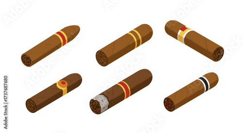 Diverse cigar types collection on white background