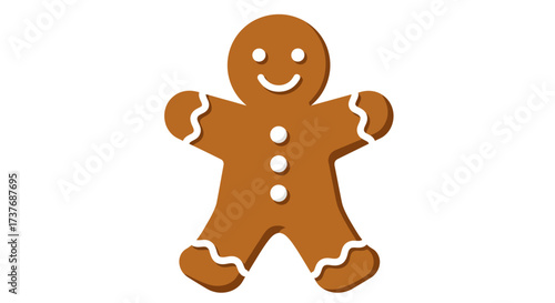 Smiling Gingerbread Man Cookie Isolated on White Background.