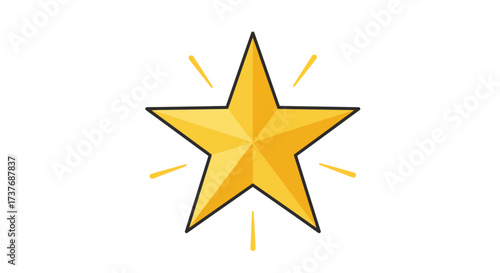Shining golden star with sparkle effect on white background.