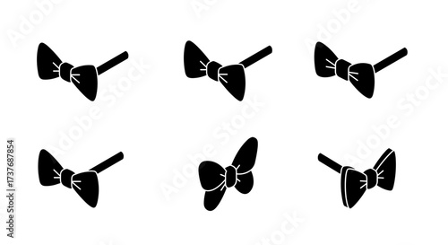 Elegant bow tie icons set in classic silhouette style