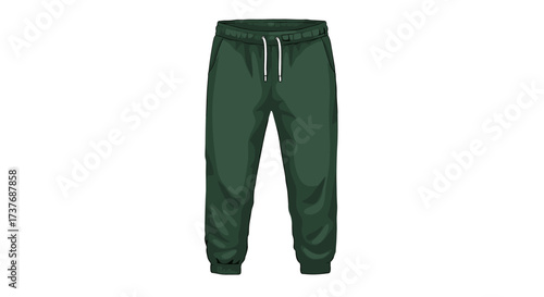 Green jogger pants with drawstring in realistic style on white background