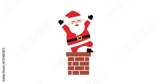 Cheerful Santa Claus Emerging from a Brick Chimney Illustration.