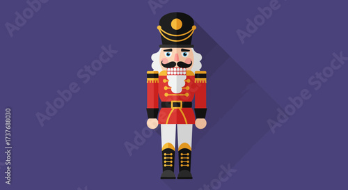 Traditional Christmas nutcracker soldier toy flat design illustration.
