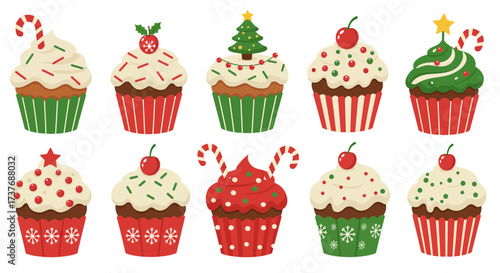 Festive Christmas Cupcakes Collection with Holiday Decorations.