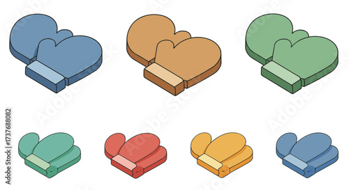 Isometric colorful boxing gloves collection in various shades
