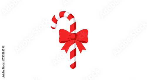 Classic red and white striped candy cane with a festive red bow.
