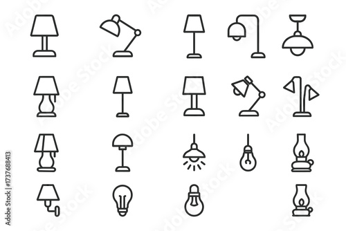 Minimalist line drawings of various lamp designs