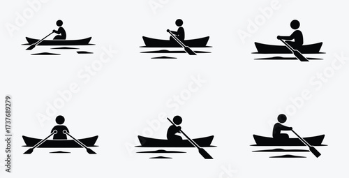 Silhouette illustration of people rowing boats in water for activity themes