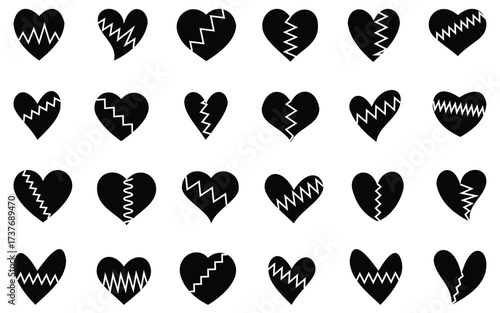 Colorful Heart and Heartbeat Icon Set – Vector Collection of Pulse Line, Cardiogram Wave, and Love Symbols