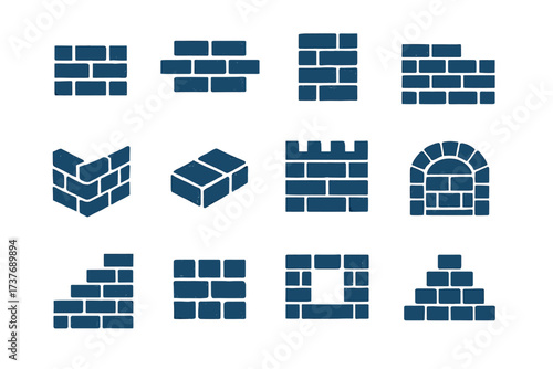 Brick patterns collection: various wall designs and structures in blue