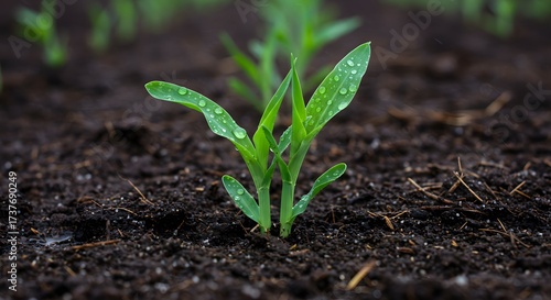 Wallpaper Mural Young Corn Seedlings Sprout After Rain in Rich Soil Torontodigital.ca