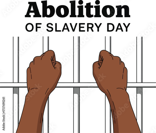 Hands gripping prison bars, symbolizing freedom and the abolition of slavery.
