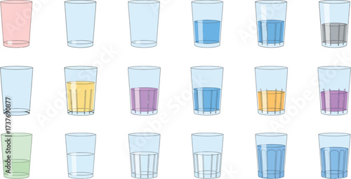 Illustration of glasses with different liquids for graphic design needs