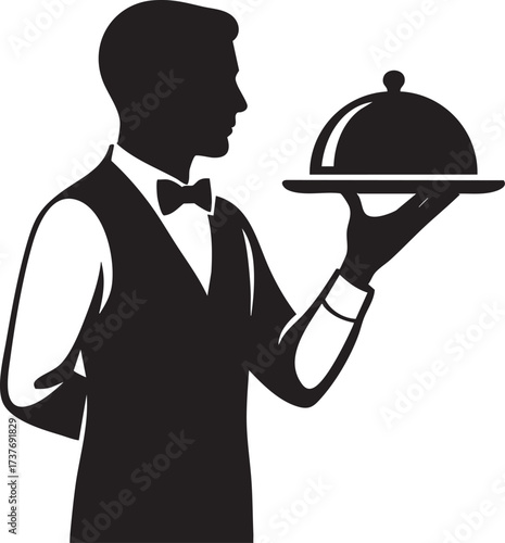Waiter serving tray silhouette vector