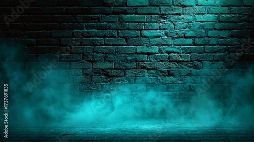 Brick Wall with Teal Lighting and Smoke Effect.