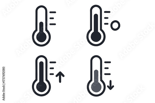 Climate control icons: temperature increase and decrease symbols in black