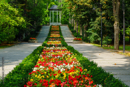 city ​​park with beautiful gazebo in Polanica Zdroj, Poland