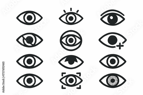 Black and white eye icons: vision, expression, and symbolism