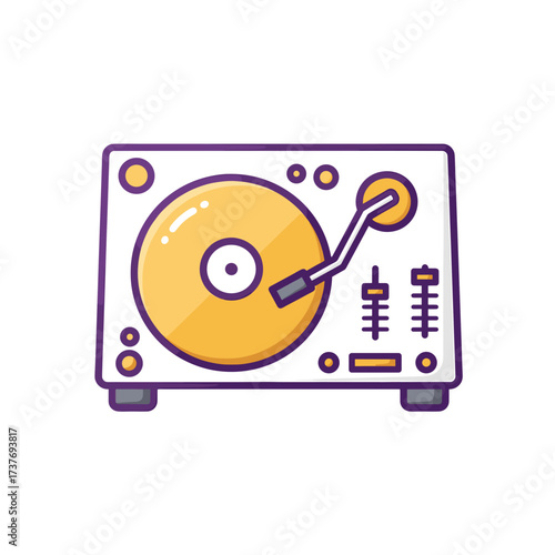 Vintage turntable with yellow vinyl record and controls  