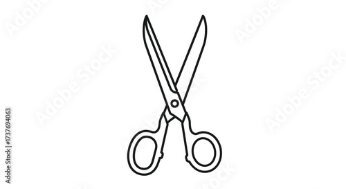 A simple line drawing of a pair of open scissors ready to cut paper or fabric.