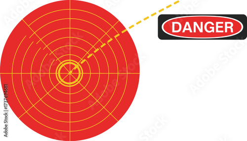 Danger target illustration with dashed line pointing to the danger sign