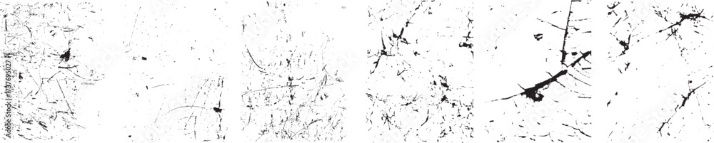 Naklejka premium Grunge textures set. Collection of vector overlay, distress, textures .Simply Place texture over any Object to Create grunge,splattered ,dirty effect .