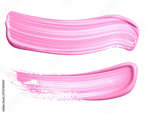 Two vibrant pink paint strokes isolated on a black background, brush strokes