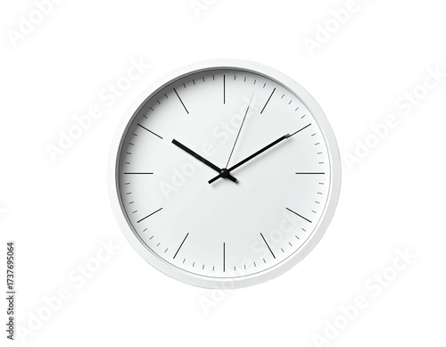 A minimalistic white analog clock on a black background showing a specific time