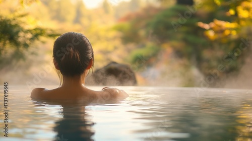 A woman relaxing in hot spring
