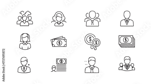 Business people and finance icons doodle style hand drawn icons for financial and professional concepts vector