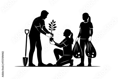 Vector Silhouette of an Urban Gardener Tending to a Balcony or Container Garden