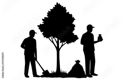 Vector Silhouette of an Urban Gardener Tending to a Balcony or Container Garden