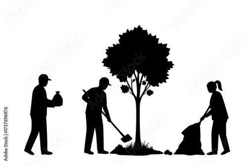 Vector Silhouette of an Urban Gardener Tending to a Balcony or Container Garden