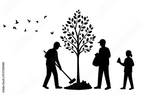 Vector Silhouette of an Urban Gardener Tending to a Balcony or Container Garden