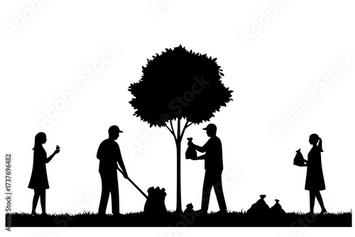 Vector Silhouette of an Urban Gardener Tending to a Balcony or Container Garden