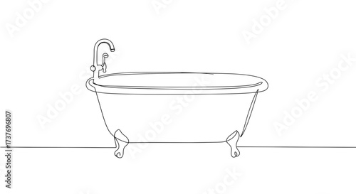 Outline of a vintage bathtub with faucet in minimalist style  