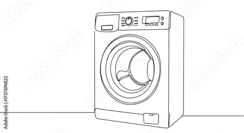 Outline illustration of a modern washing machine with detailed features  