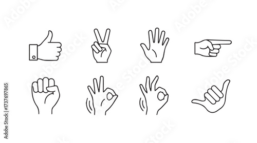 Set of hand gestures icons in line art style for digital communication and design projects vector